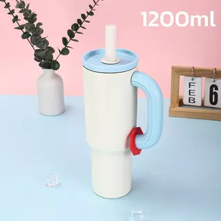 1200ml/40oz สเตนเลส304 แก้วน้ำเก็บความเย็น มีหลอดดูด ความจุขนาดใหญ่ ขวดน้ํา พร้อมหูจับ