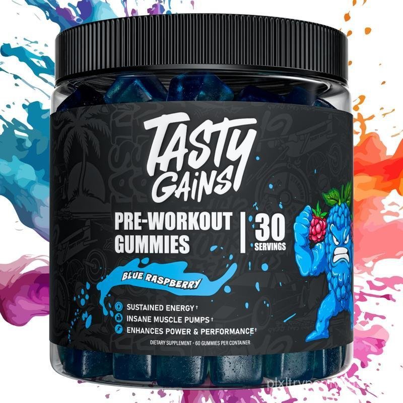 Tasty Gains Pre-Workout Gummies (400mg Caffeine) Energy Boost, Vitamins & Nutrients Healthcare Suppl