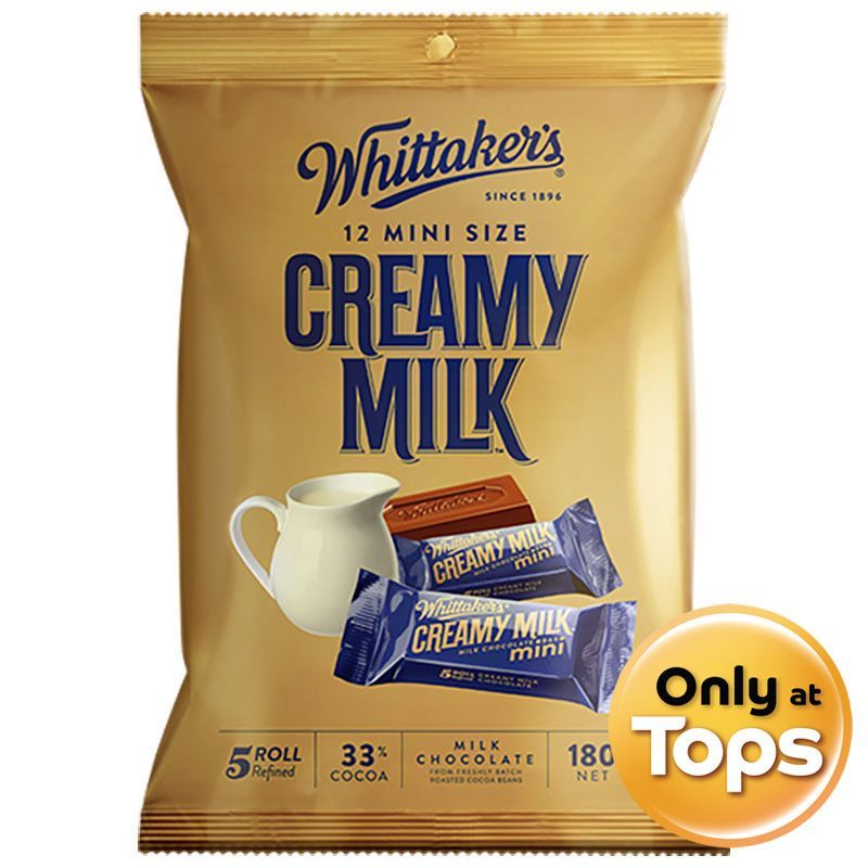 วิตเทเกอร์สช็อกโกแลตรสนมมินิ 180กรัม Whittakers Creamy Milk Mini Chocolate 180g. [หมายเลขบาร์โค้ด 9403142001538 ]