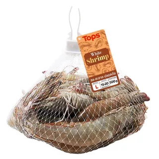 ท็อปส์กุ้งขาวสดถุงตาข่ายไซด์ L 500กรัม Tops White Shrimp Size L 500g. [หมายเลขบาร์โค้ด 8853474084135 ]