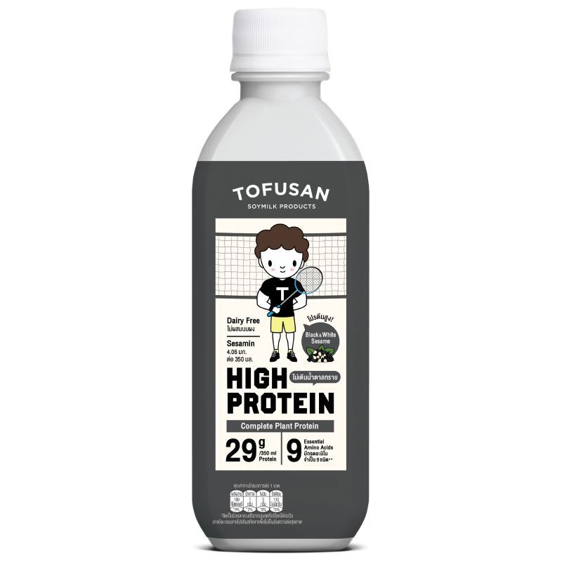 โทฟุซัง นมถั่วเหลืองโปรตีนสูงน้ำตาล0%งาดำ Tofusan Hi-Protein 0% Sugar Black Sesame 350ml.