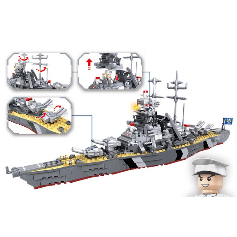 Topshop 548PCS ทหาร KMS Bismarck เรือรบสร้างบล็อกอิฐรูปของเล่นเด็กชุดใหม่ QNC6
