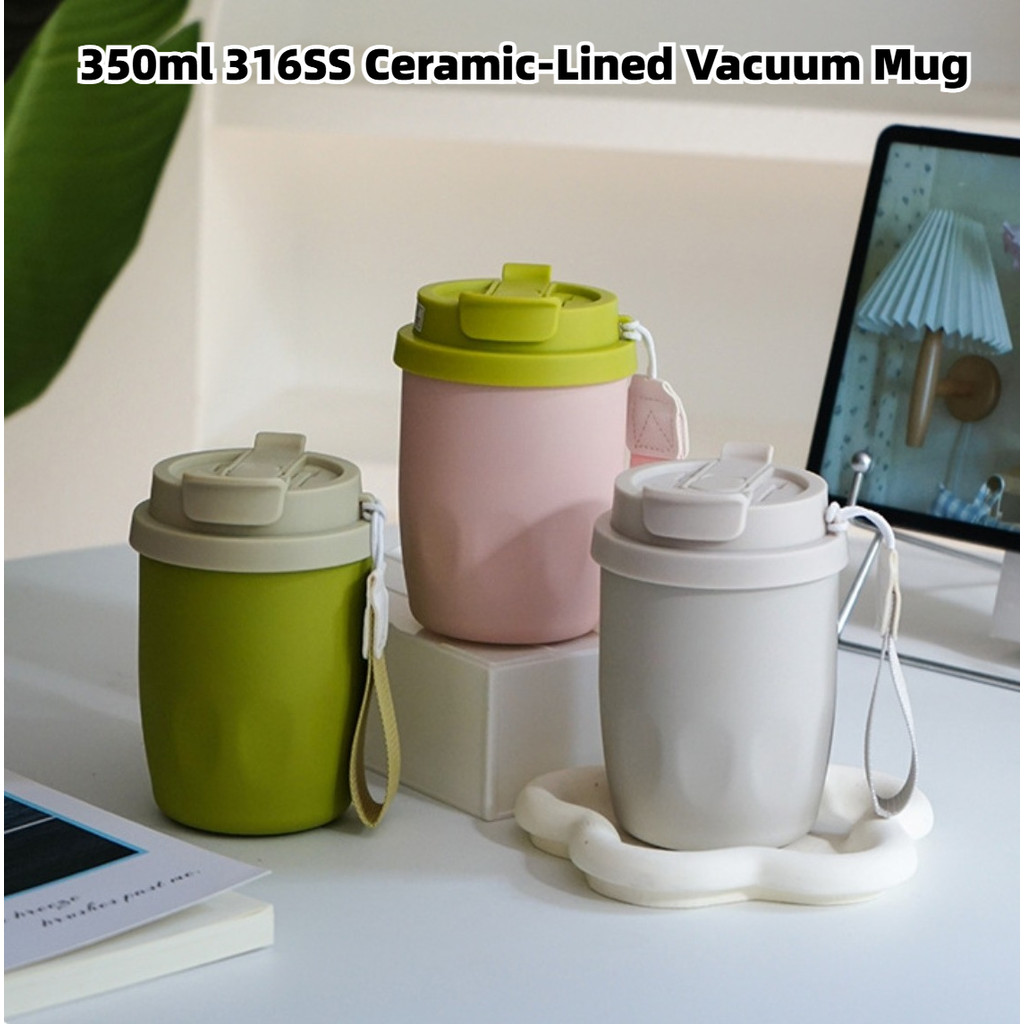 แก้วกาแฟสแตนเลส316 เคลือบเซรามิก 350ml ดีไซน์เก๋ พกง่าย ใช้ได้ทุกที่ สวยปัง