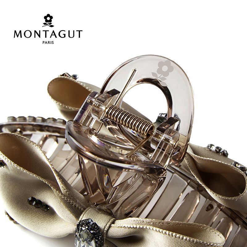 French MONTAGUT MONTAGUT French Satin Rhinestone Bow Grab Clip Premium Back Head Hair Shark Clip