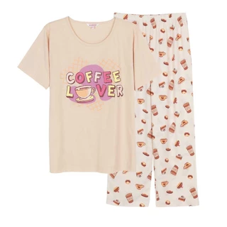 Josilins ชุดนอน ชุดอยู่บ้าน ผู้หญิง เสื้อสกรีนลาย คอกลม แขนสั้น ขายาว ผ้ายืด คละสี คละลาย NEW9