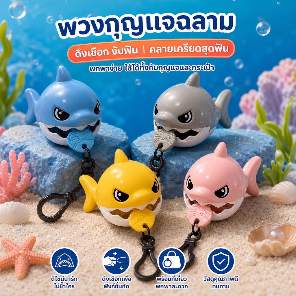 [ส่งไวจากไทย] พวงกุญแจ จี้ฉลามน่ารักน่ารักการ์ตูนฉลามพวงกุญแจของขวัญเล็กๆพวงกุญแจ
