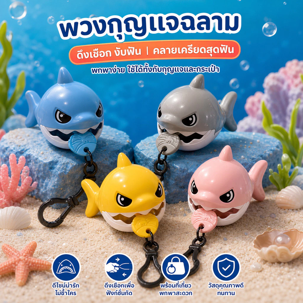 [ส่งไวจากไทย] พวงกุญแจ จี้ฉลามน่ารักน่ารักการ์ตูนฉลามพวงกุญแจของขวัญเล็กๆพวงกุญแจ