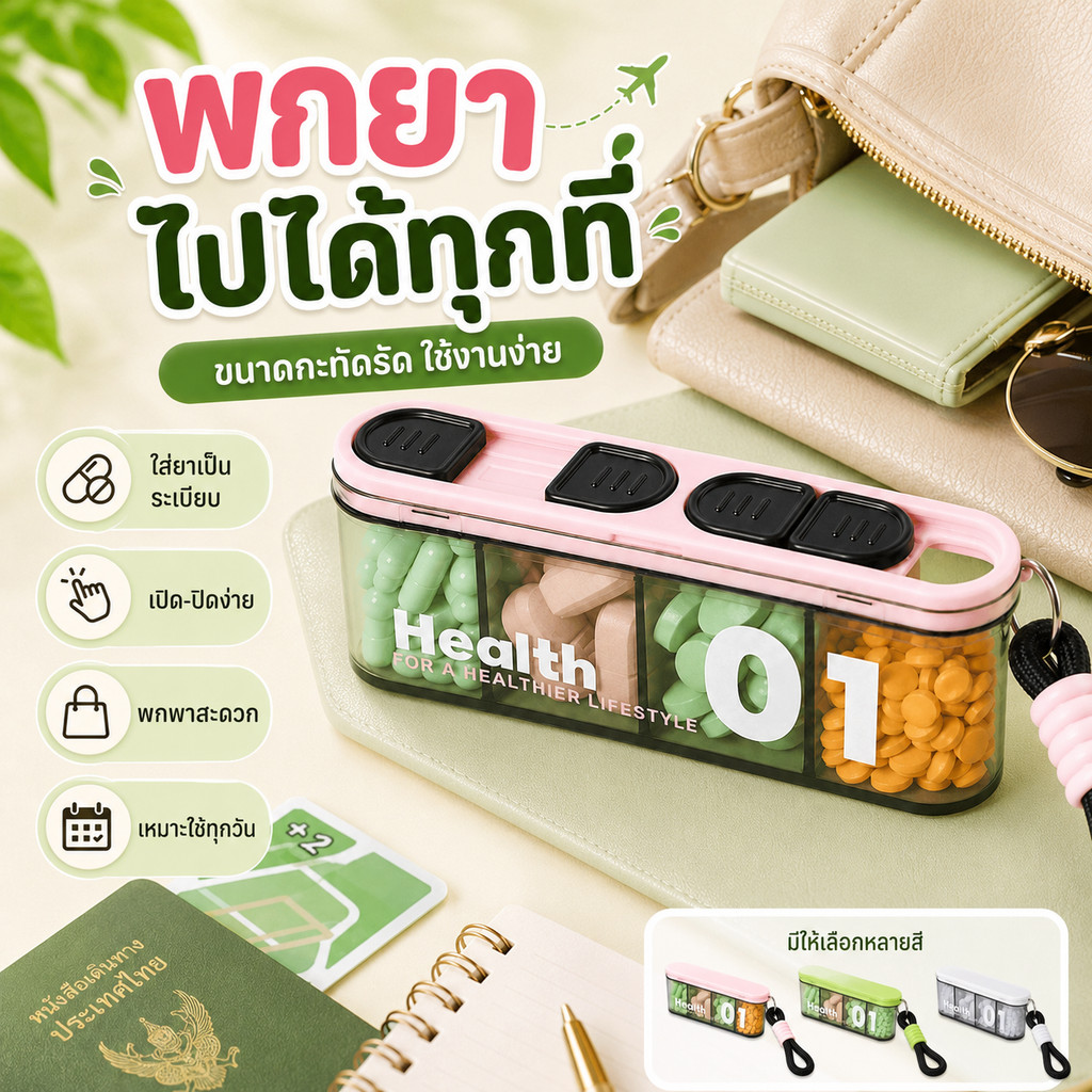 กล่องเก็บยา 7 วันต่อสัปดาห์ ขนาดมินิพกพา ปิดผนึกแน่น เก็บยาได้เป็นระเบียบ