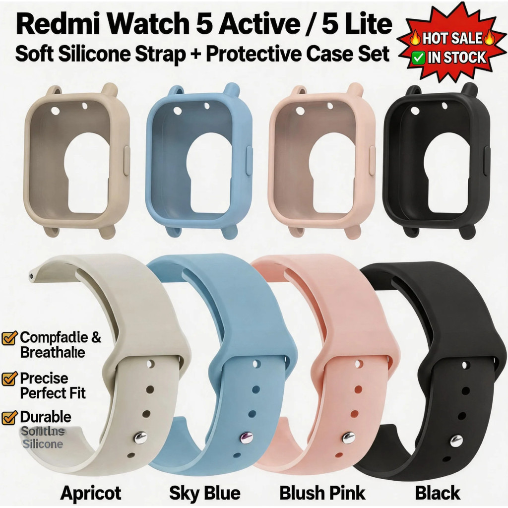 for Redmi Watch 5 Active 5Lite Redmi 6 5 4 สมาร์ทกีฬานาฬิกาสายรัดข้อมือสายรัดซิลิโคน + ฝาครอบป้องกัน soft shell  Redmi Watch 5 for Smartwatch strap