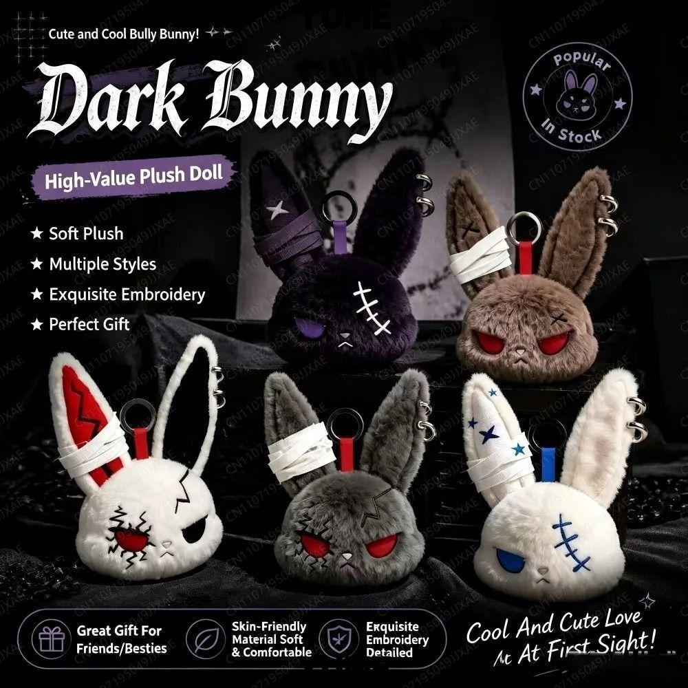 YUMEIYU Dark Gothic Bunny ตุ๊กตาพวงกุญแจน่ารัก Cool กระต่ายนุ่มจี้ปักกระเป๋าเครื่องประดับของขวัญสําหรับเพื่อน