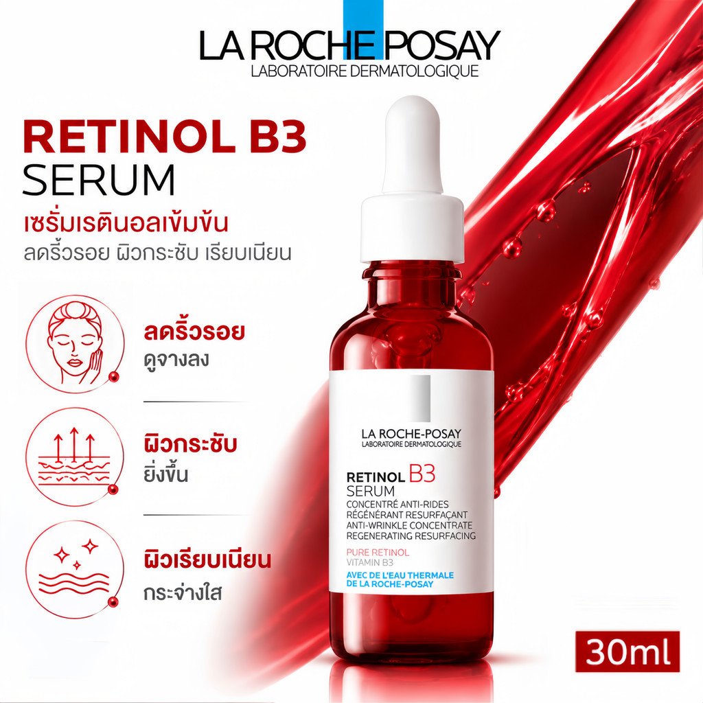 La Roche-Posay Retinol B3 Serum 30ml เซรั่มเรตินอล ลดริ้วรอย ผิวเรียบเนียน กระชับ เติมชุ่มชื้น ฟื้นฟูผิวหมองคล้ำ