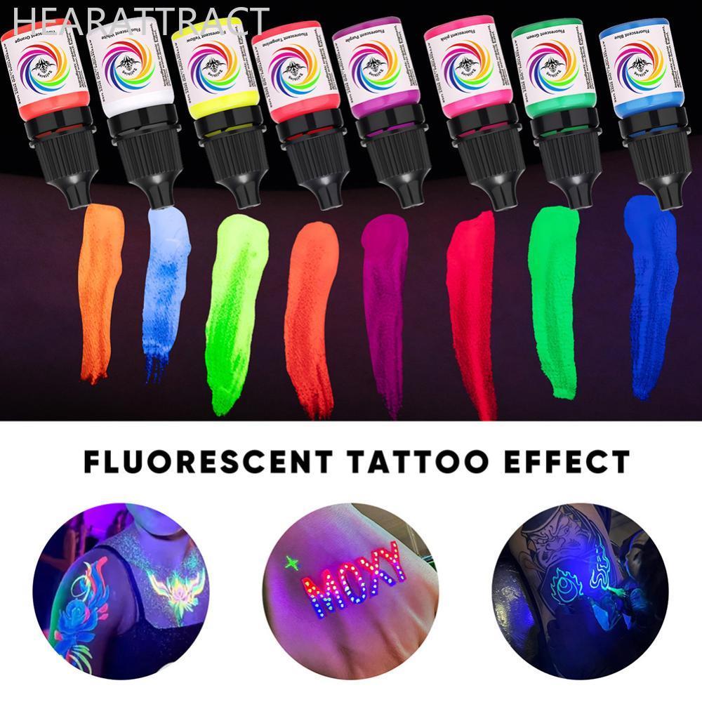 HEARATRACT 8 สี UV Tattoo Ink 5ml เรืองแสง Blacklight Reactive Pigment เรืองแสงภายใต้ UV Light สําหร