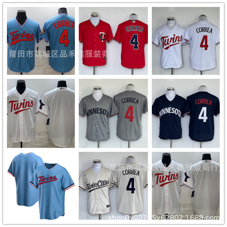 จัดส่งในวันเดียวกัน!!Minnesota Twins Twins No. 4 CORREA ชุดเบสบอลเสื้อสเวตเตอร์ถักพัดลม