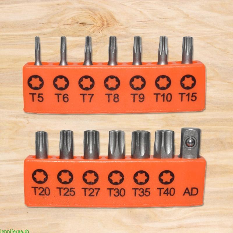 Jenniferaa 14 ชิ้นไขควงไฟฟ้าชุดรวมกัน T5-T40 ไขควงดอกพลัม