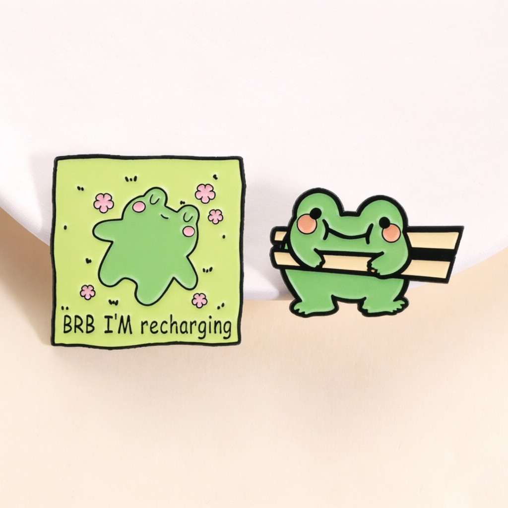 ชาร์จกบสีเขียวเคลือบ Pin น่ารัก Sloth Kermit Meme น่ารักเข็มกลัดสําหรับเสื้อผ้ากระเป๋าเป้สะพายหลัง Introvert ผ่อนคลายของขวัญ