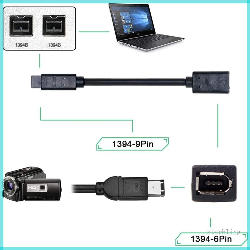 Star IEEE 1394 6Pin ถึง 1394b 9Pin สาย IEEE 1394 Firewire 6Pin Digtal กล้องConnector