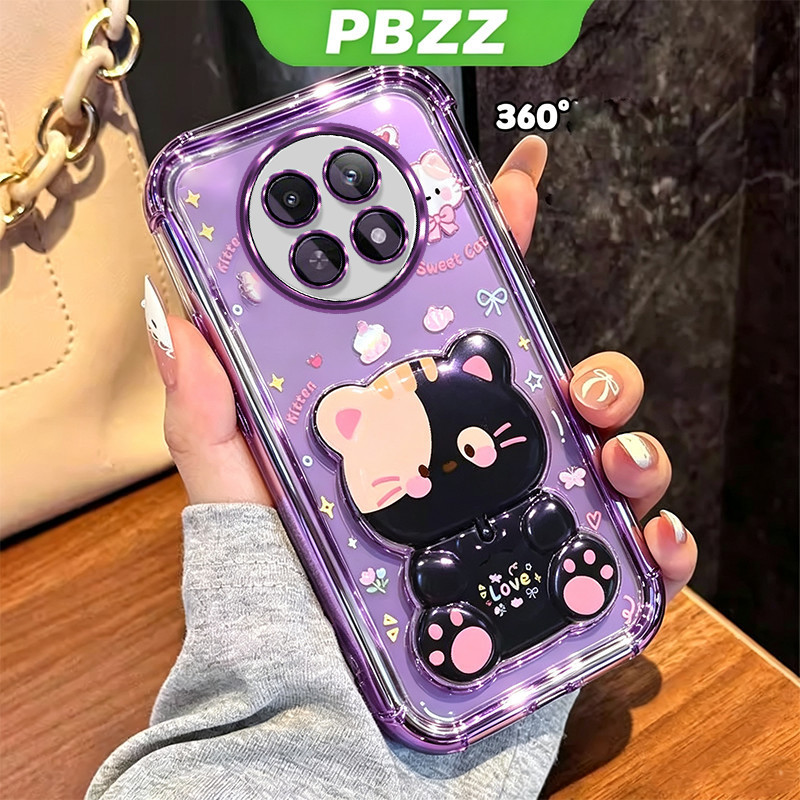 เคสสําหรับ realme 12 pro plus 5g 12 pro 5g 12 plus 5g เคสโทรศัพท์ซิลิโคนกันกระแทกฝาครอบใหม่ความงามออกแบบพร้อมที่วางแมวน่ารักโปร่งใสสําหรับสาวสีม่วง SJMMZJ4