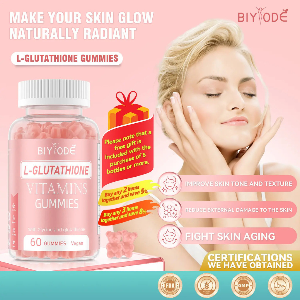 BIYODE L-Glutathione Whitening Gummies Anti-Aging Skin Brightening Biotin วิตามินความงาม Gummies อาห