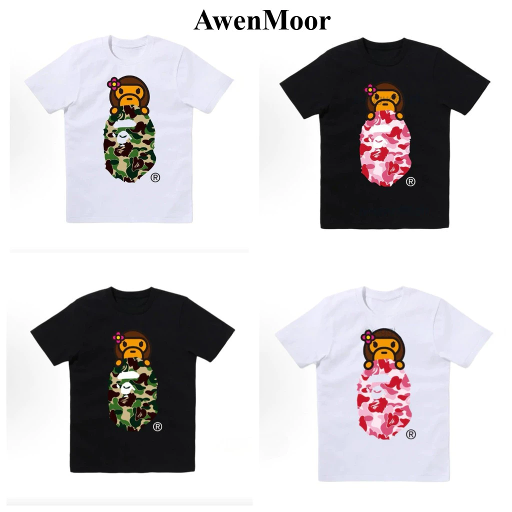 เสื้อยืดแขนสั้นชาย เสื้อยืดแขนสั้นคอรอบแบบหลวม ๆ พรินต์ลายหัวลิงcamo เสื้อ oversize ผู้ชาย ในสไตล์ใหม่จากฝ้ายบริสุทธิ์