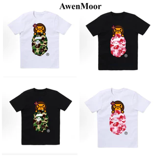 เสื้อยืดแขนสั้นชาย เสื้อยืดแขนสั้นคอรอบแบบหลวม ๆ พรินต์ลายหัวลิงcamo เสื้อ oversize ผู้ชาย ในสไตล์ใหม่จากฝ้ายบริสุทธิ์