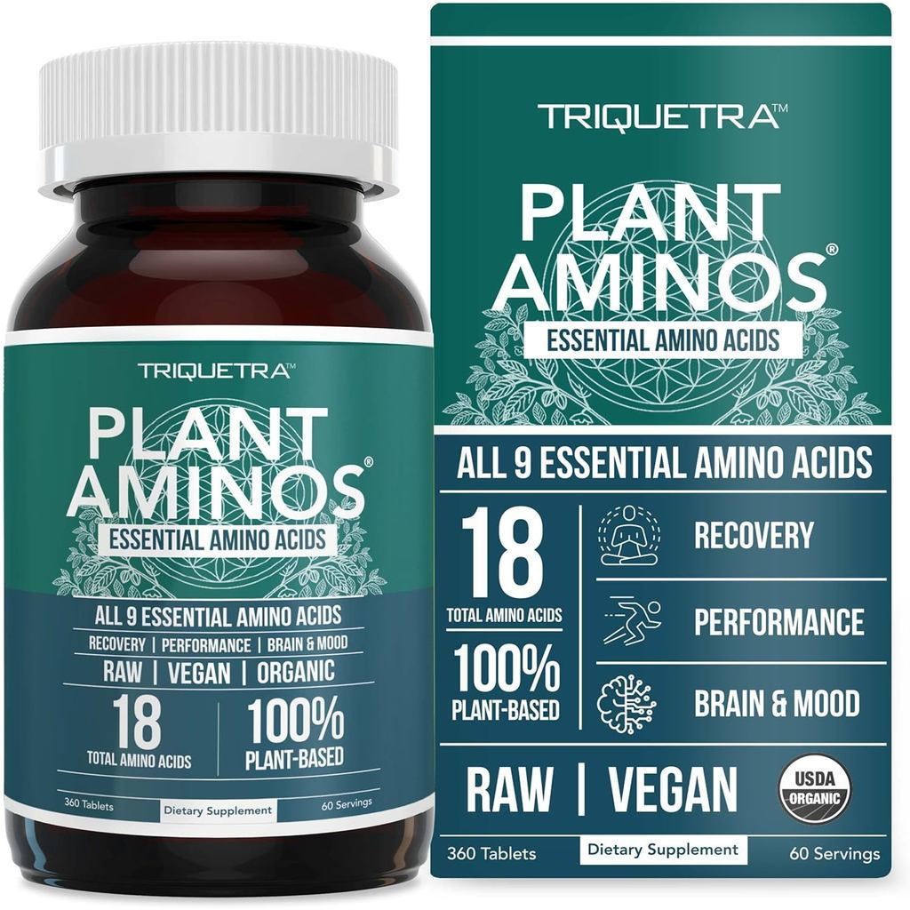 Plant Aminos Organic Essential Amino Acid Supplement (EAAs) & BCAA - 100% Plant-Based Raw, Vegan - A