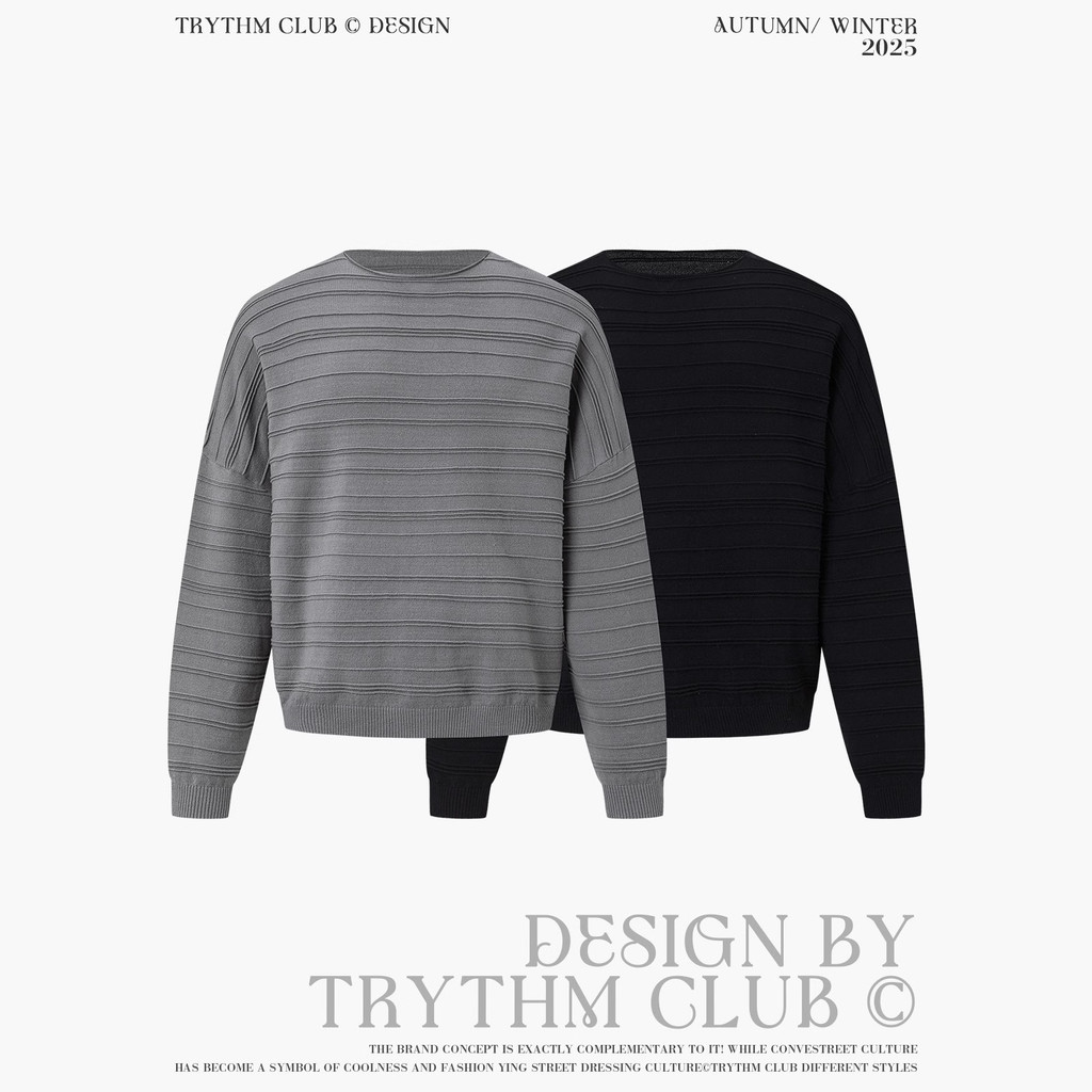 TRYTHMCLUB Old Money Style Texture Retro Simple Striped อินเทรนด์ผู้ชายผู้หญิงเสื้อกันหนาว