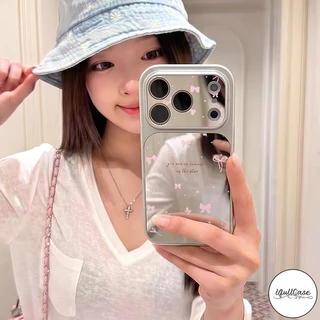 เคสเปลี่ยนกระจก ลายโบว์สีชมพู พร้อมสร้อยข้อมือ น่ารักสำหรับIPhone 17 16 14 15 Air 11 13 12 Pro Max X XS XR 15 16Plus