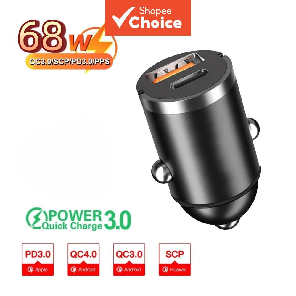 Mini Dual Ports 68W USB Car Charger Fast Charging Type-C Phone Adapter สําหรับ iPhone Samsung