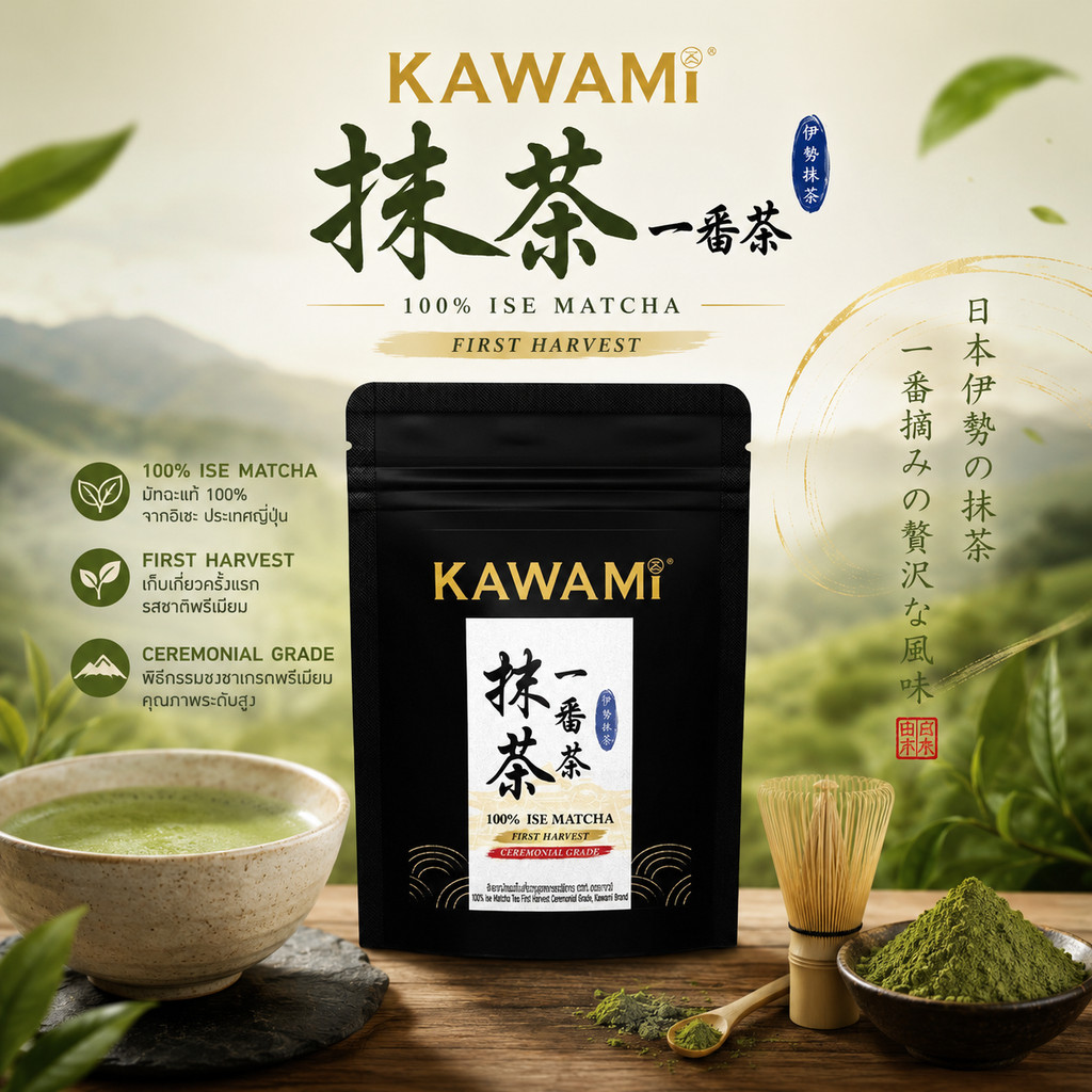 คาวามิ อิเสะมัทฉะ เก็บเกี่ยวฤดูแรกเกรดพิธีการ 100% (40 กรัม) Kawami 100% Ise Matcha First Harvest Ceremonial Grade
