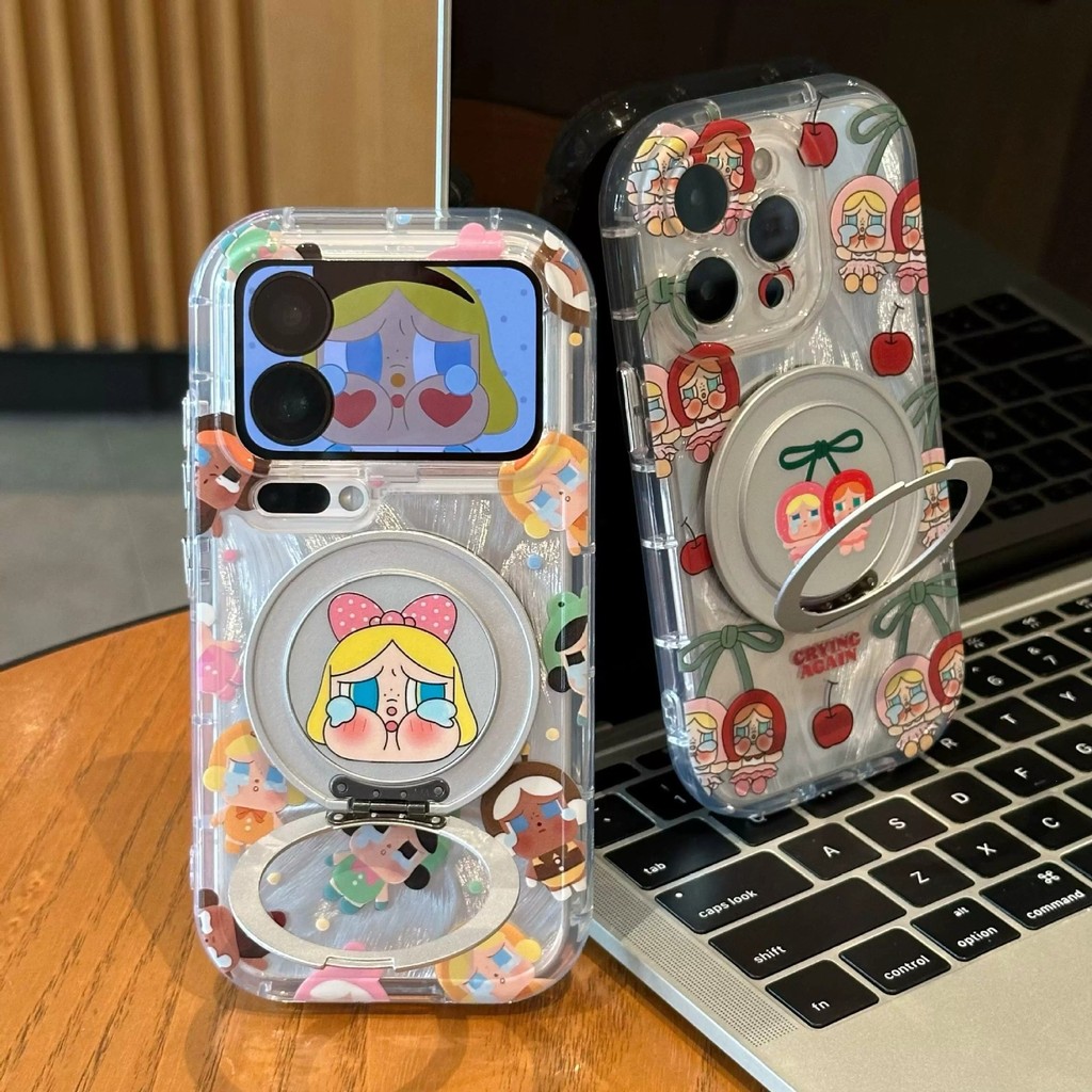 เคสโทรศัพท์ซิลิโคน ลาย Crybaby Crying Again มีขาตั้งแม่เหล็ก หน้าผ้าไหม กันกระแทก 13 17 16 15 14