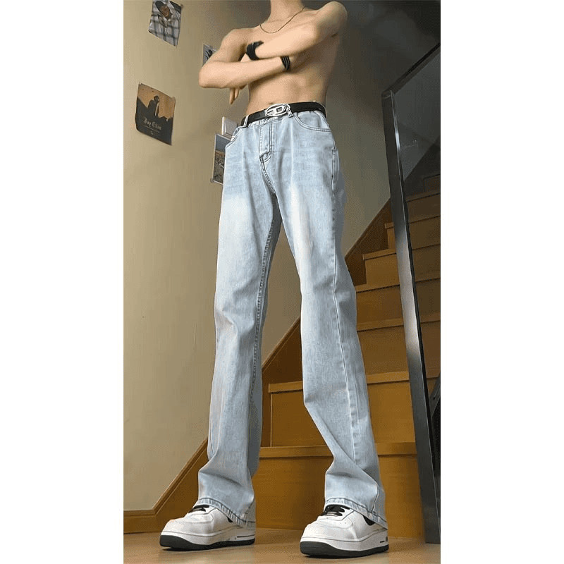 High Street American Jeans Mens American High Street vibe Pants Washed Street Wear Straight Soot Pan