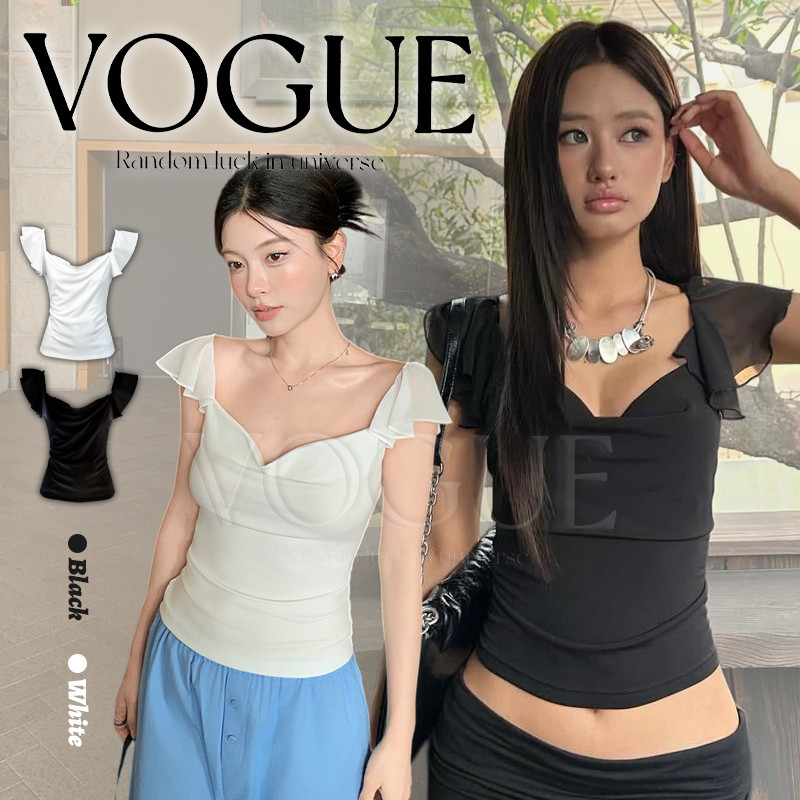 Vogue🌟พร้อมส่ง🌟 เสื้อยืดแขนกุดเวอร์ชั่นเกาหลี ดีไซน์จั๊มจีบทรงสวย ใส่แล้วเข้ารูป (FY149)