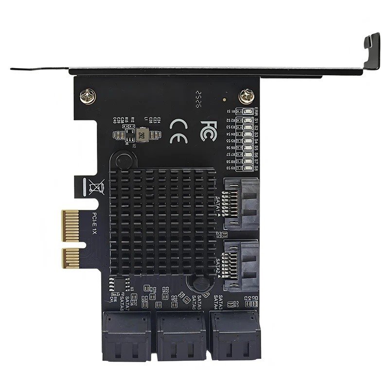 8 พอร์ต 6Gbps SATA 3.0 PCIe X1 การ์ดขยาย PCI-E SATA Controller อะแดปเตอร์ระบายความร้อนสําหรับเดสก์ท็