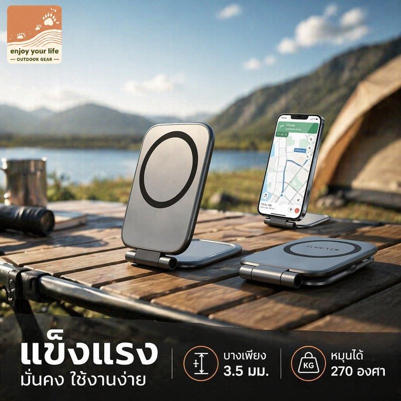 ENJOY LIFE SHOP ขาตั้งโทรศัพท์แม่เหล็ก MagSafe พับได้ 2in1 ติดคอนโซลรถ โต๊ะทำงาน แม่เหล็กแรงสูง