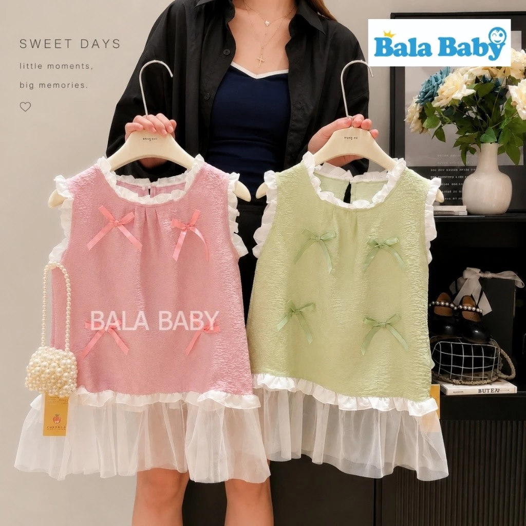 เดรสเด็ก เดรสเจ้าหญิงเด็กผู้หญิง แต่งระบายคอและชายกระโปรง Size80-120cm LYQ31