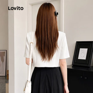 Lovito สง่างาม เบลเซอร์เรียบง่ายสำหรับฤดูใบไม้ร่วง/ฤดูหนาว เบลเซอร์สีขาวสำหรับผู้หญิง เกาหลี อินเทรนด์ L156AD182