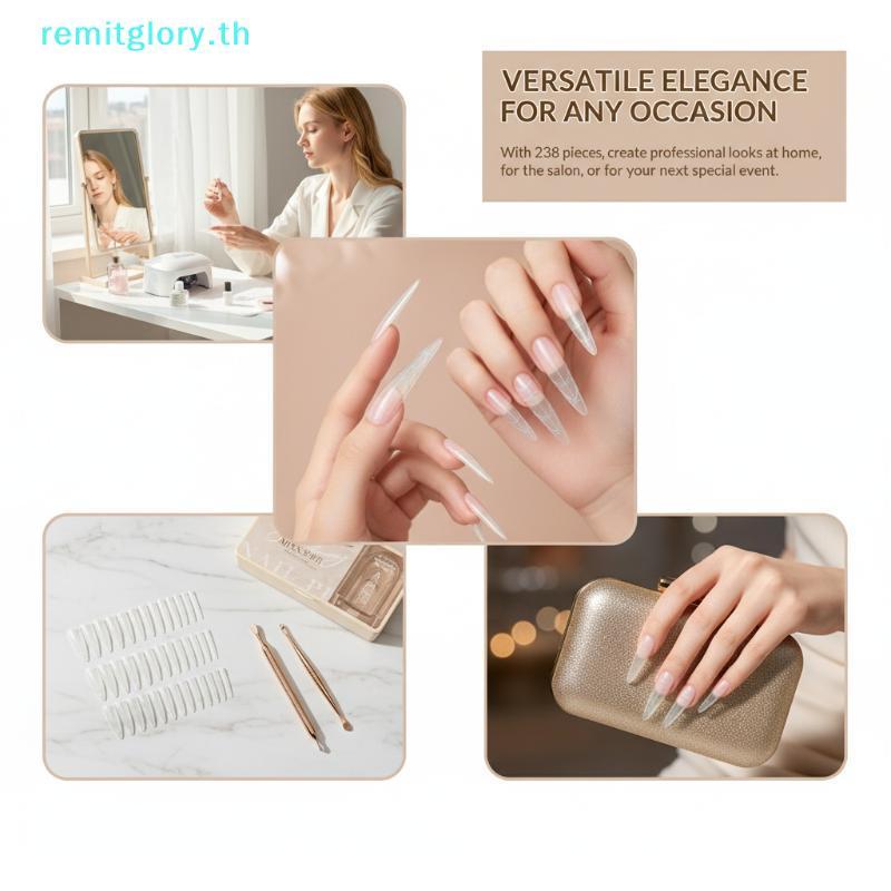 Remitglory อเนกประสงค์ 238 ชิ้น Stiletto Clear Nail Tips ที่ดีที่สุดสําหรับดรามาติคและหรูหราดู TH