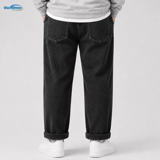 【4XL-8XL】 กางเกงยีนส์ผู้ชาย พลัสไซส์ เอวยางยืด เชือกผูก ขาทรงตรง ทรงหลวม