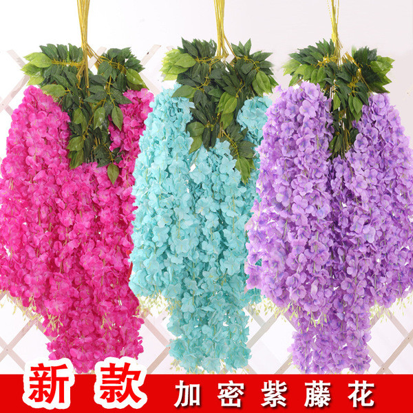 ดอกไม้แห้ง ช่อดอกไม้ จําลอง Wisteria ดอกไม้ Wisteria สาขา Influencer ยาวทางเดินเพดาน Wisteria จําลอง