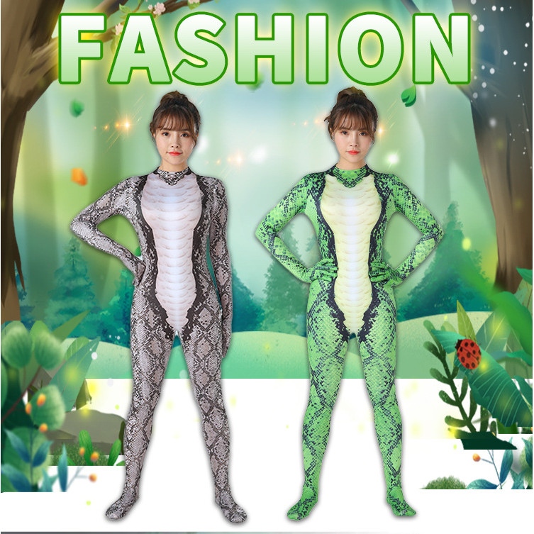 Python Jumpsuit Horror Animal Python Coming Out Of The Hole ชุดคอสเพลย์ฮาโลวีน