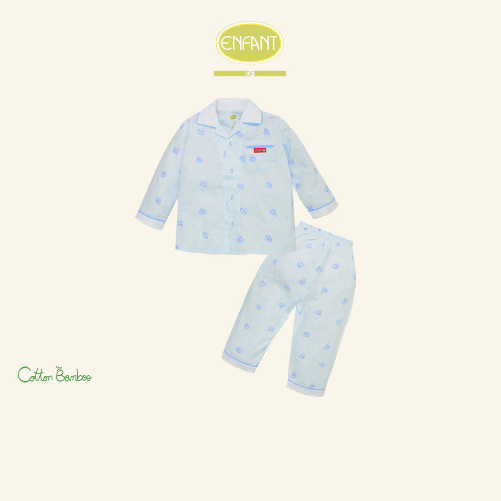 Enfant ชุดนอนเด็กชาย ผ้าสาลู แขนยาว+ขายาว ลายนกฮูก 1-10 ปี EN1I53