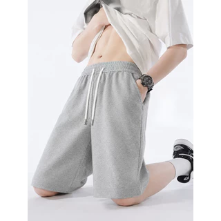 MEFEEE กางเกงขาสั้นผู้ชาย เอวยางยืด ทรงหลวมสบาย ผ้าฝ้ายสีทึบ 5XL สไตล์สตรีท เหมาะเล่นกีฬา