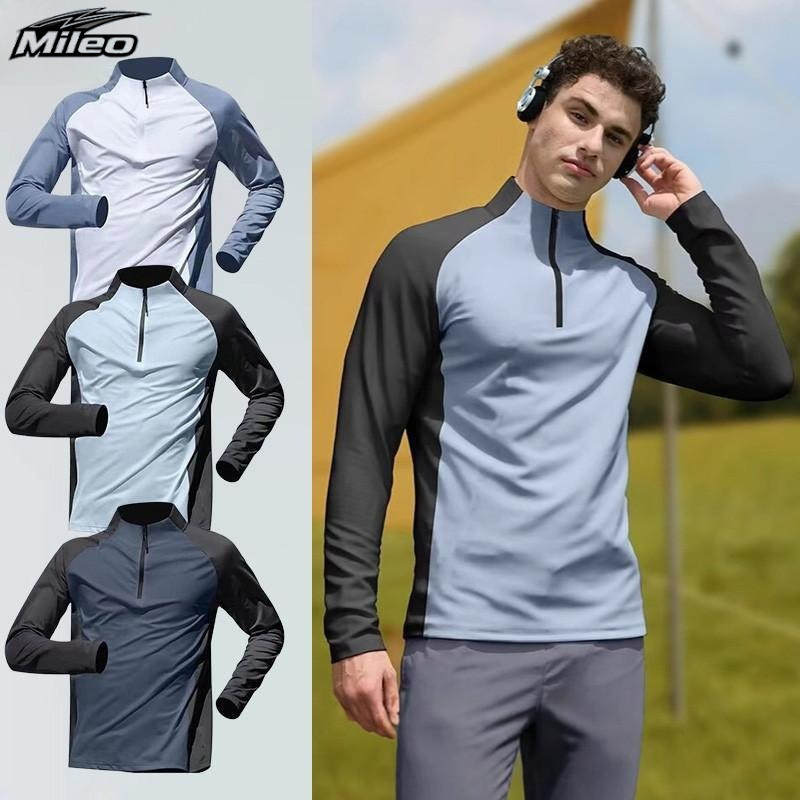 ครึ่งซิปรายงานกีฬา Dri-FIT แห้งเร็ว สำหรับวิ่งและฝึกอบรมที่ยิม สไตล์ slim fit ฤดูร้อน มีให้เลือกหลายสี เช่น สีฟ้า สีขาว และดำ