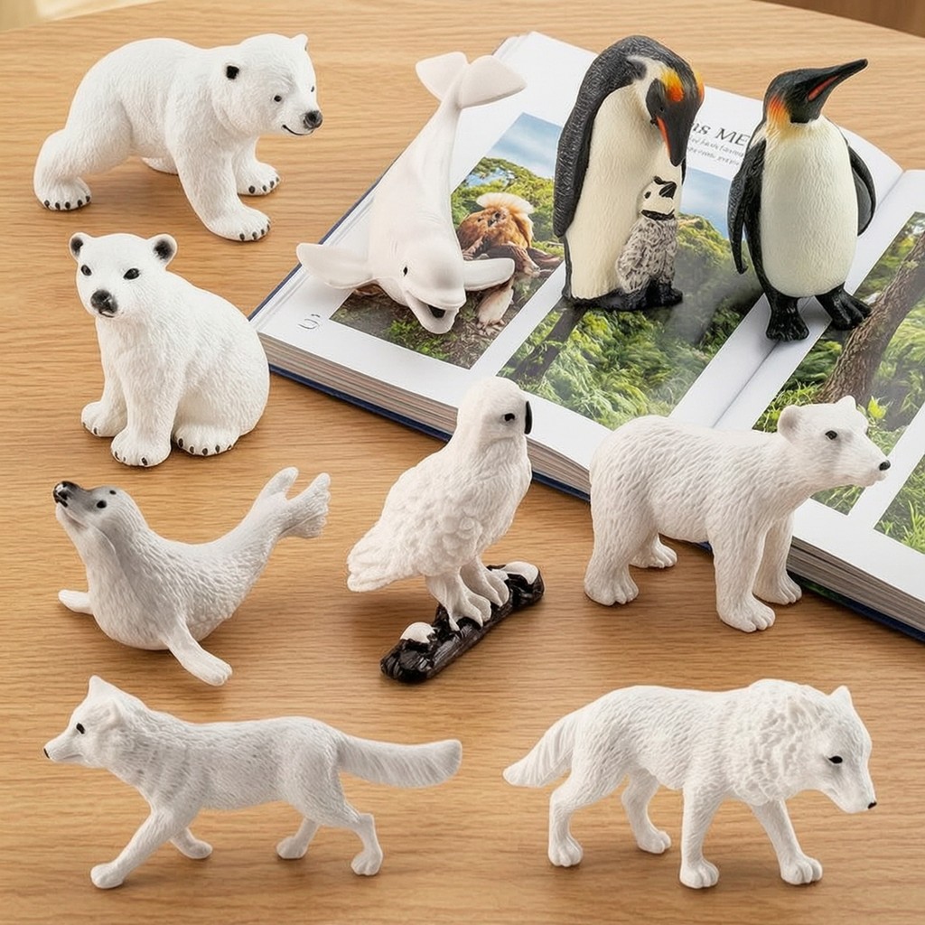 10 ชิ้น Arctic สัตว์ตัวเลขที่สมจริง Arctic สัตว์ Figurines Arctic Wildlife ตัวเลขมือวาดรายละเอียดสูง