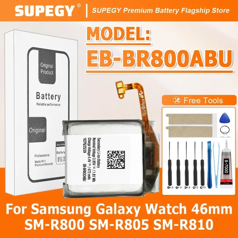 EB-BR800ABU สําหรับ Samsung Galaxy Watch 46 มม.SM-R800 SM-R805 SM-R810 แบตเตอรี่ความจุสูง + เครื่องม