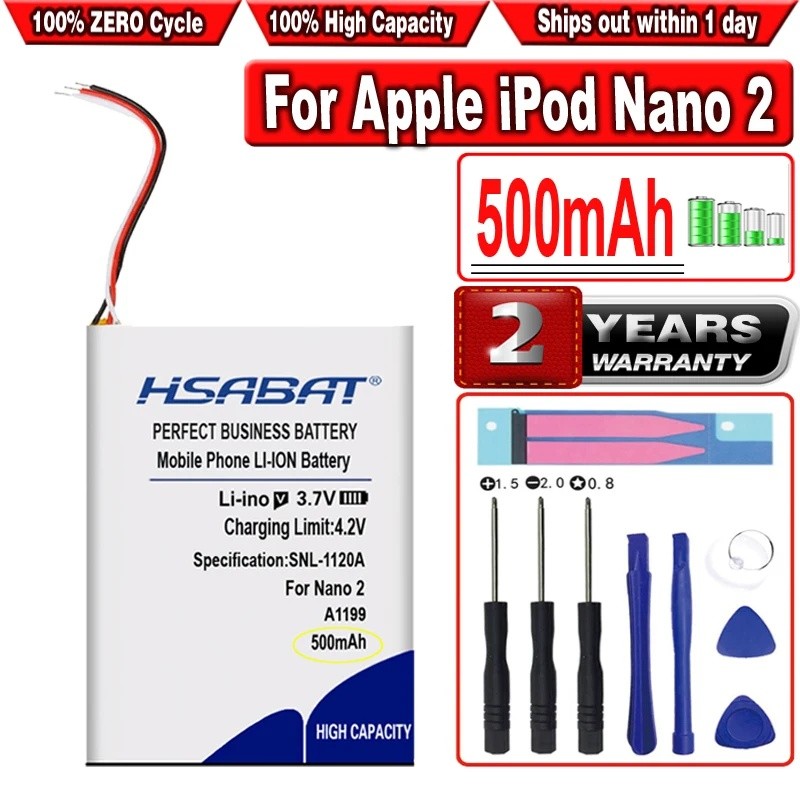 HSABAT 500mAh 616-0283 616-0287 แบตเตอรี่สําหรับ iPod Nano 2nd Generation 2 Gen Nano 2G 4GB A1199 Na