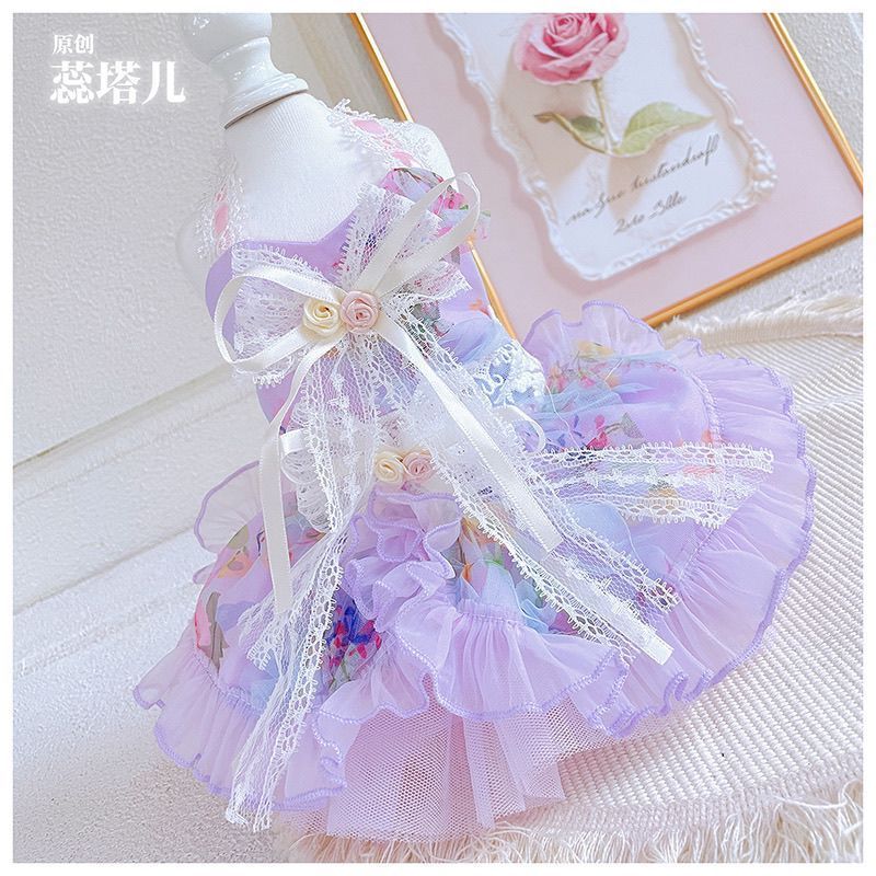Maltes Lolita Princess Dress Yorkshire Small Dog Halter Skirt Sling Pettiskirt Dog Dress Summer