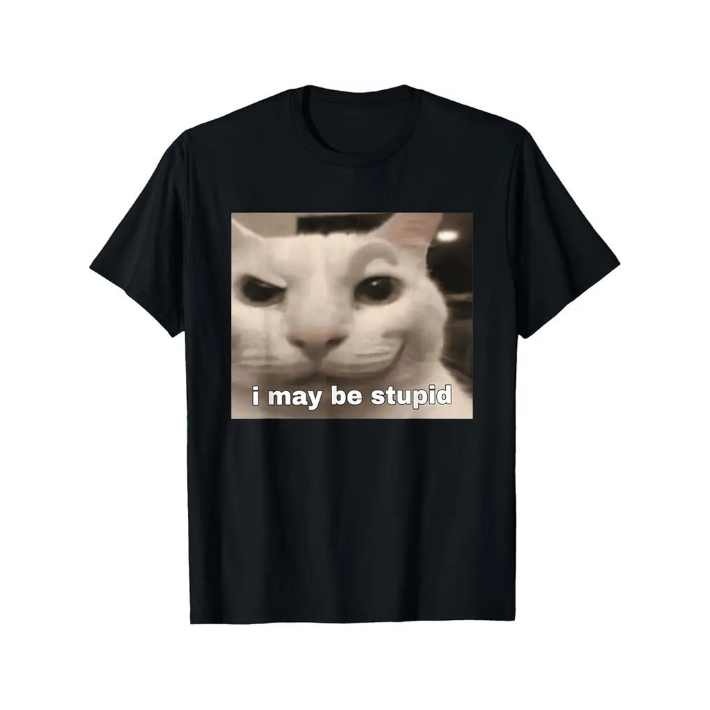 พร้อมส่ง เสื้อยืดผู้ชายลายแมวตลก Meme แมวโง่ Ahh Cat Y2k สีพื้นโอเวอร์ไซส์ ใส่สบายสุดๆ ระบายอากาศได้