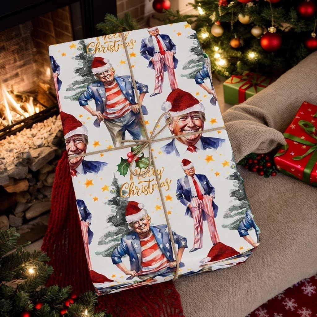 Huibao Donald Trump กระดาษห่อคริสต์มาส, 30 x 72 Trump Christmas กระดาษห่อ, President กระดาษห่อของขวั
