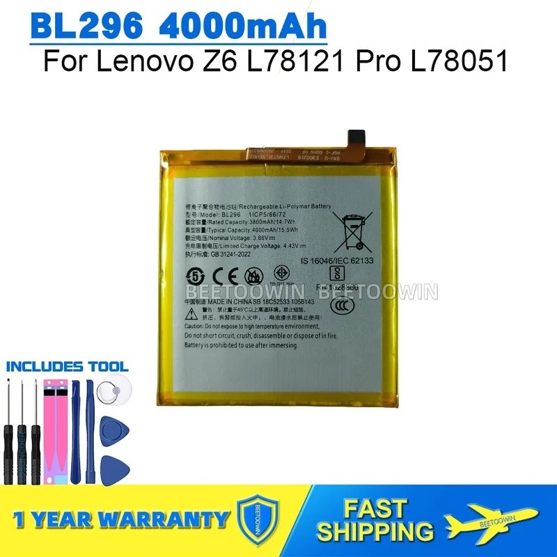 สําหรับ Lenovo Z6 L78121 Z6Pro Z6 Pro L78051 BL296 4000mah แบตเตอรี่โทรศัพท์